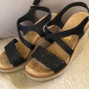 Black wedge sandals